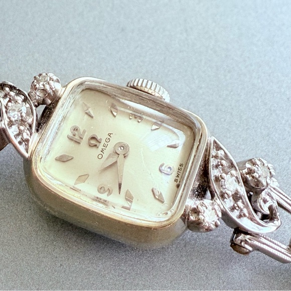 Vintage Omega Art Deco 14k White Gold Diamond Band Ladies Watch WORKING - Picture 10 of 17
